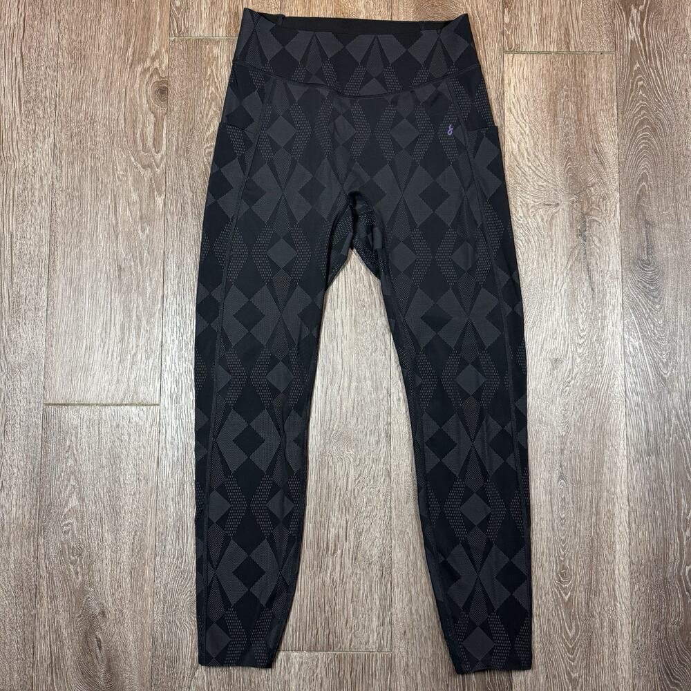 Fanka SpeedDry Black Geometric High Rise Pocket Athletic Leggings Women M Size M